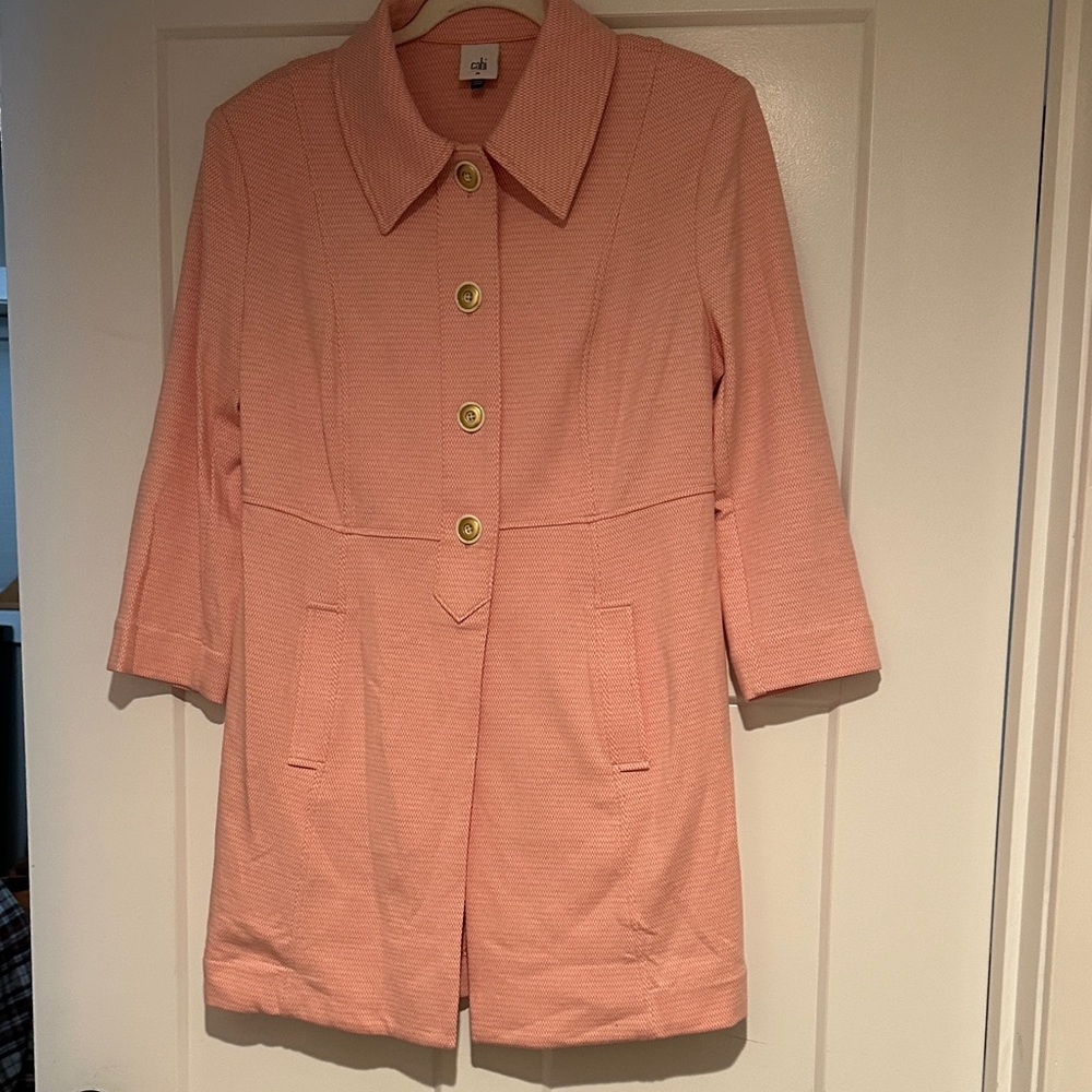 CAbi Take 5 Topper Pink Trench Coat with Gold Buttons size M